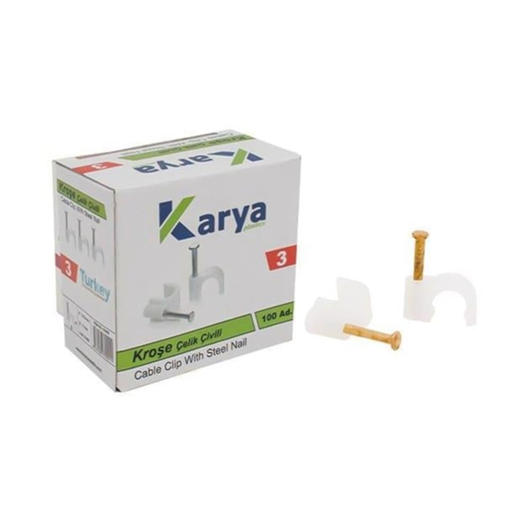 Karya Karya Kroşe 3 Numara Çelik Çivili 100'lü Paket - Kablo Ekipmanları