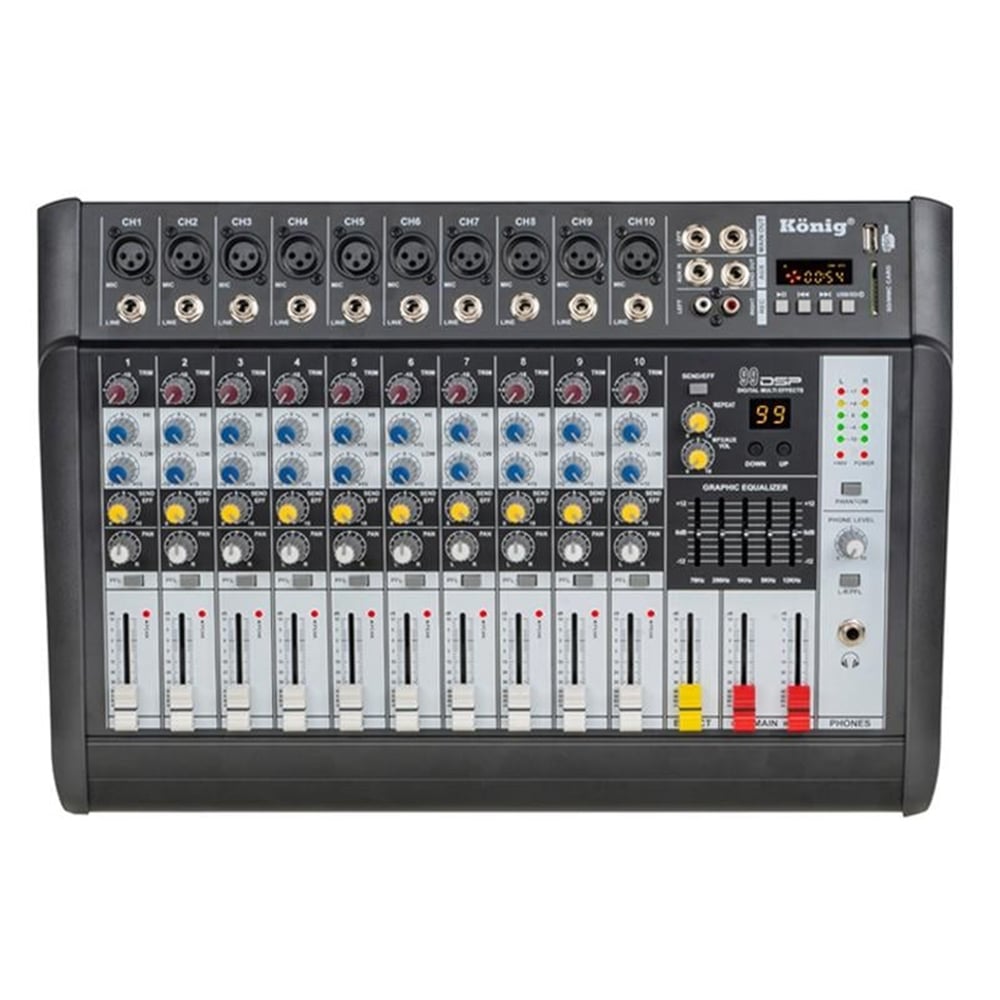 König König K-10P 500FX Diamond 2X250 500W USB-SD-Bluetooth 10 Kanal Power Mixer - Seslendirme Mixerleri