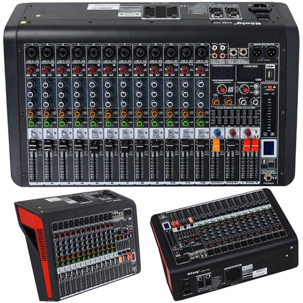 König König K-12 P700 2X350W 12 Xlr Giriş 16 Dsp Digital Effect Bluetooth-Usb-U/Dısk 12 Kanal Power Mıxer - Cami Anfisi