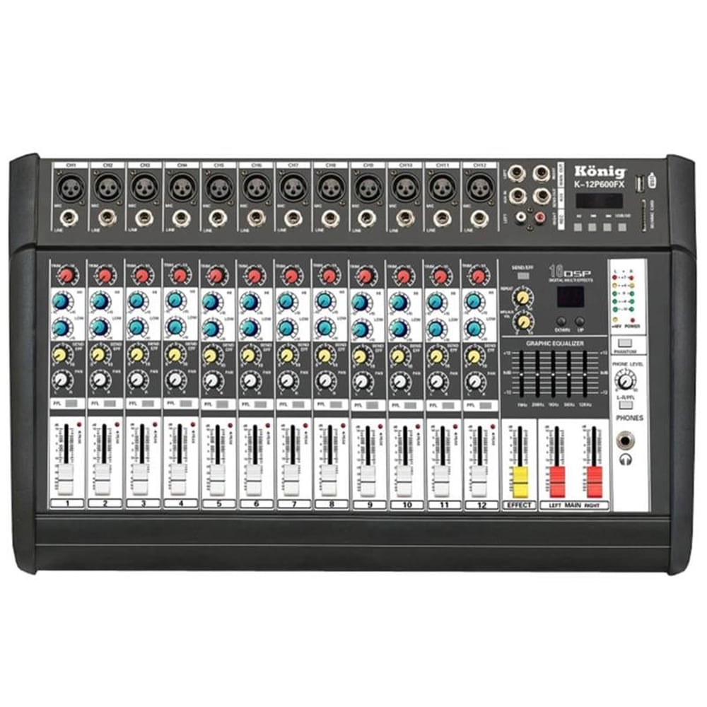 König König K-12P 600FX 2X300 Watt 12 Kanal Power Mixer - Seslendirme Mixerleri
