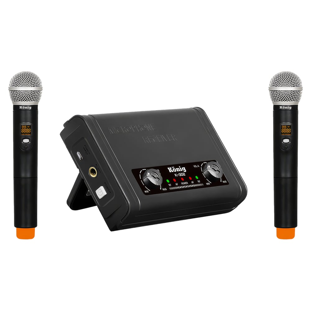König König K-302 UHF Sabit Çift Kanal 2 El Telsiz Mikrofon - Kablosuz Mikrofonlar