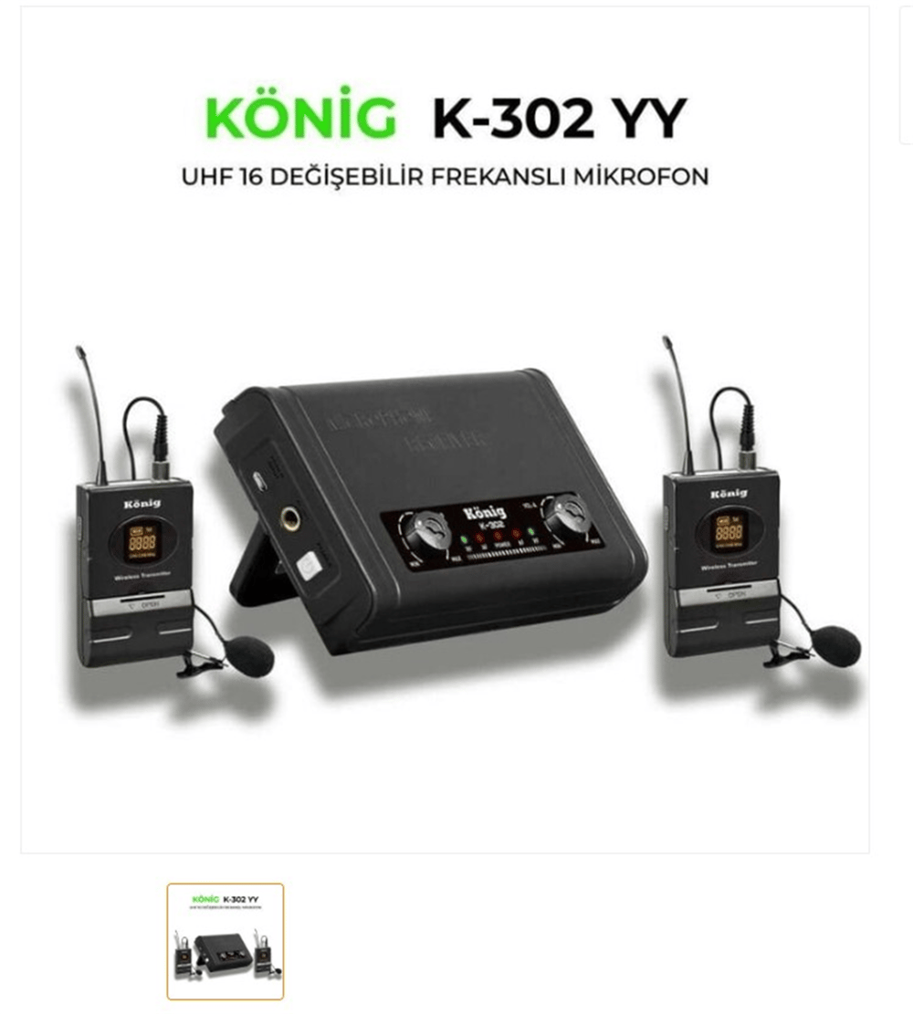 Mert-er Elektronik KÖNİG K-302 YY UHF-SABİT-ÇİFT KANAL 2 YAKA TELSİZ MİKROFON - Kategorisiz