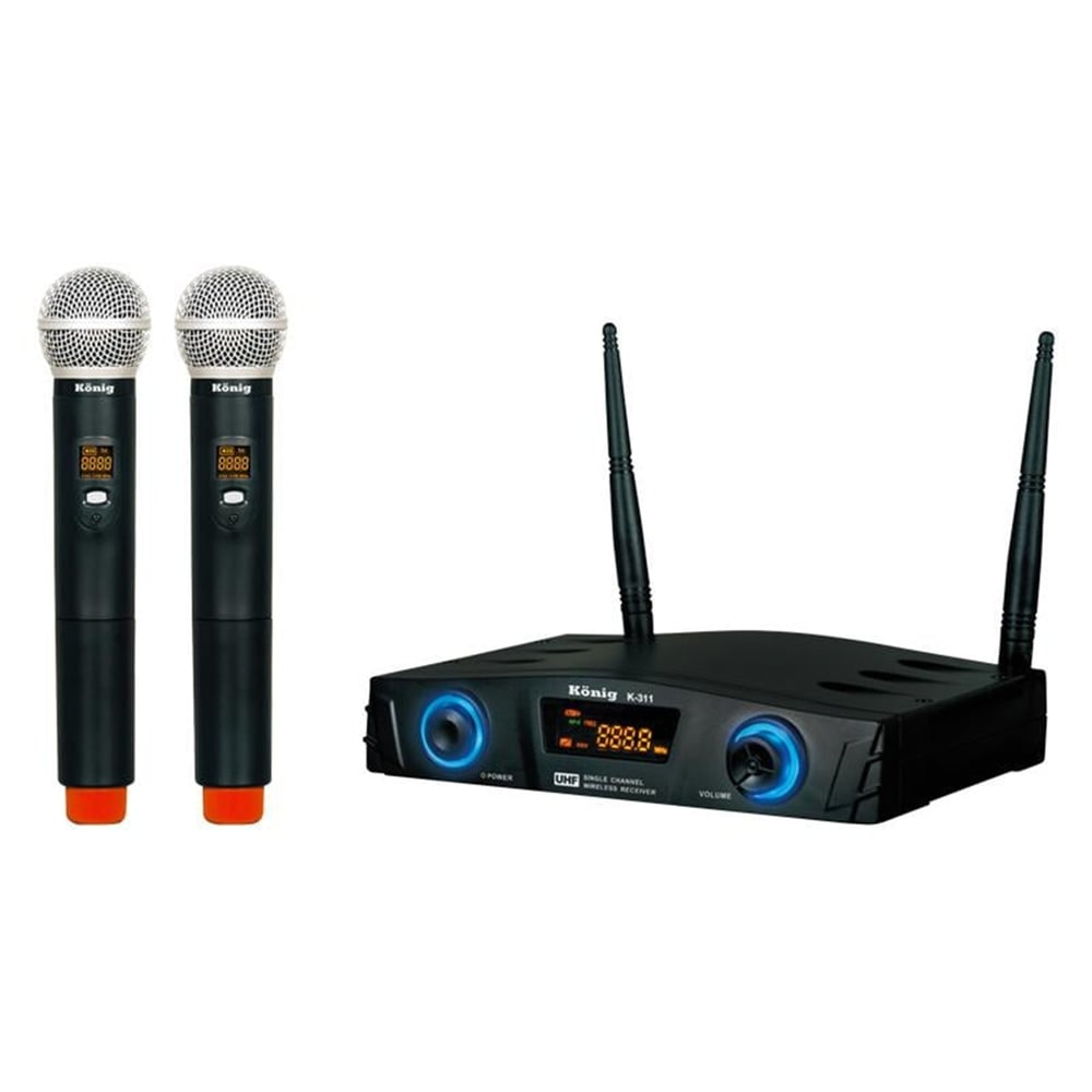König König K-312 16 Kanal UHF Digital Çift Kanal 2 El Kablosuz Telsiz Mikrofon - El Mikrofonları