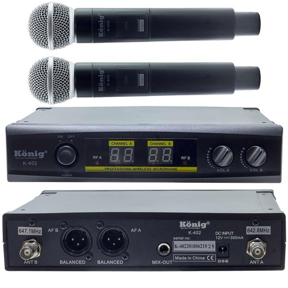 König König K-402 Uhf Sabit-Çift Kanal 2 El Telsiz Mikrofon - Kablosuz Mikrofonlar