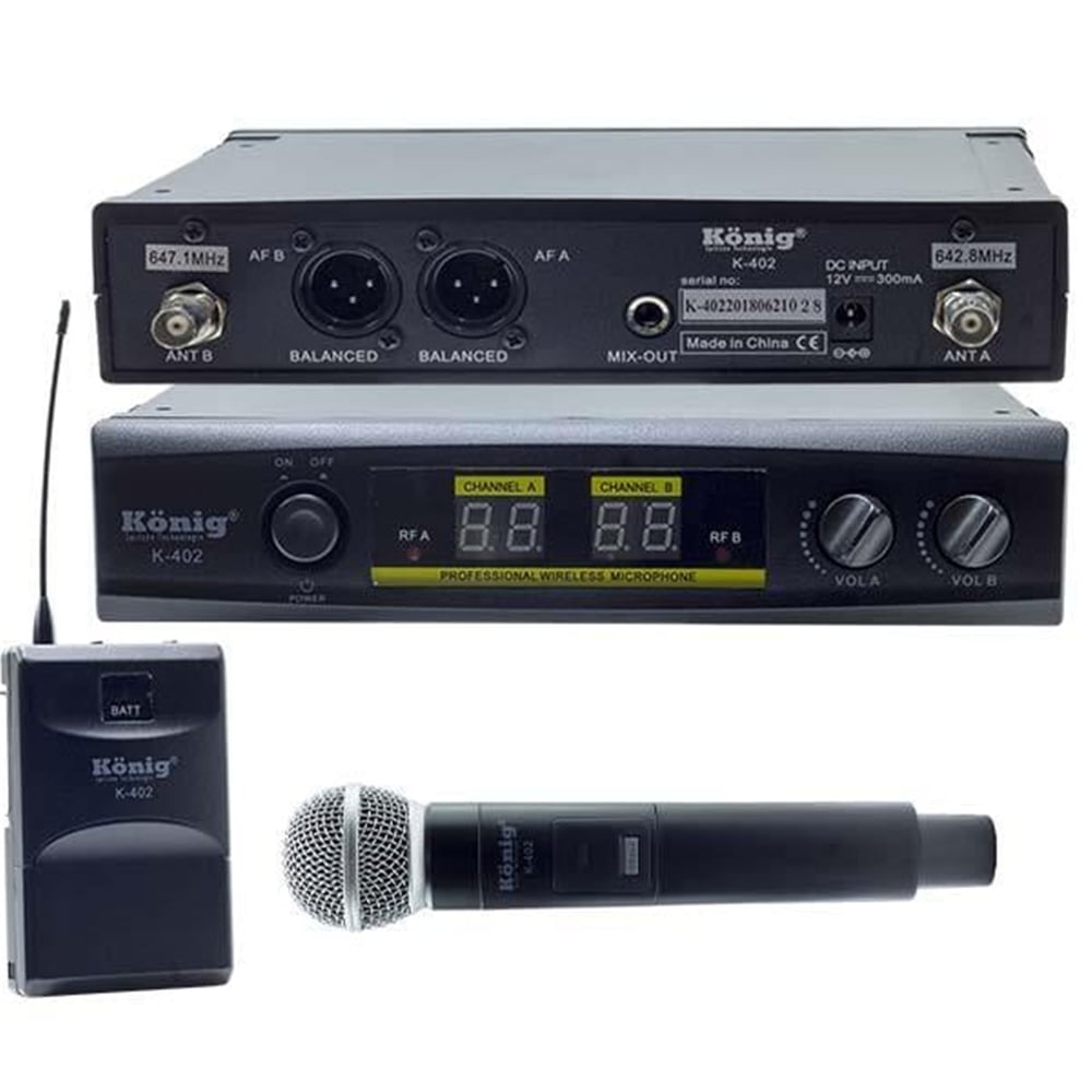 König König K-402 Uhf/Sabit-Çift Kanal 1 El+1 Yaka Telsiz Mikrofon - Kablosuz Mikrofonlar