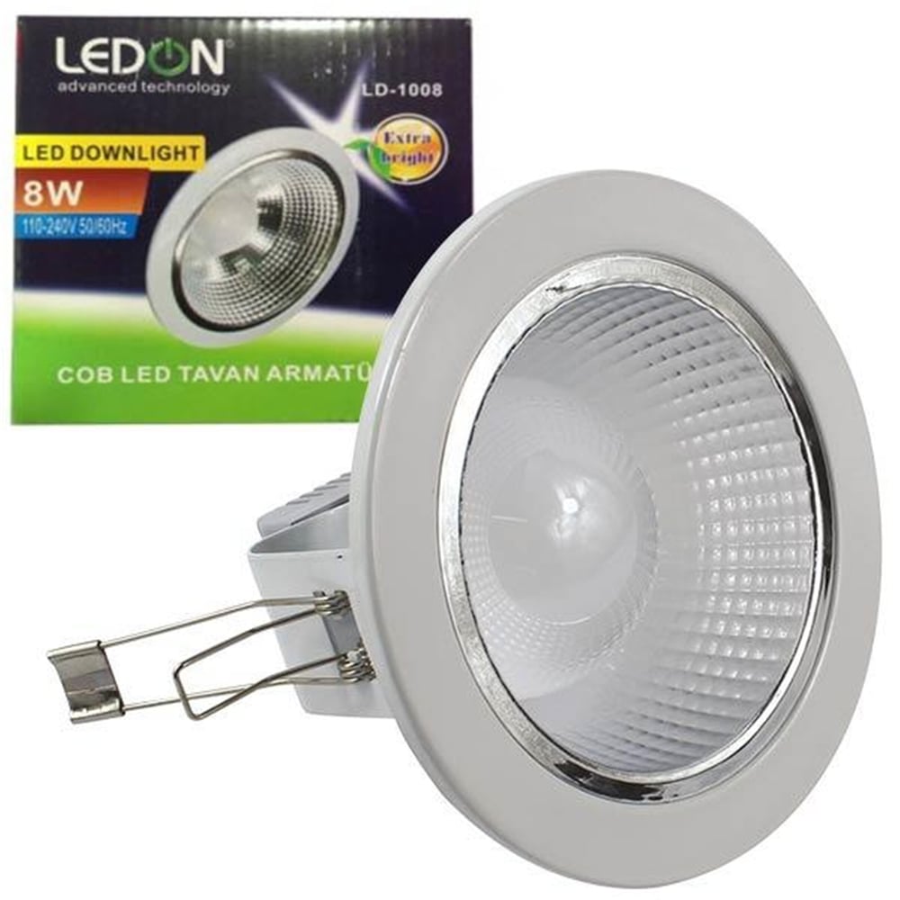 Ledon Ledon LD-1008 8W Beyaz Mercekli Downlight Cob Led Spot Lamba - Led Spot Panel