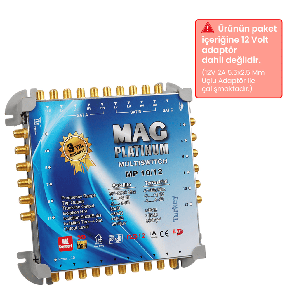 MAG MAG Platinum MP 10/12 Multiswitch - 10 Giriş 12 Çıkışlı Merkezi Uydu Santrali Hybrid 4K Ve 3D Destekli - Mag Kaskatlı Uydu Santralleri