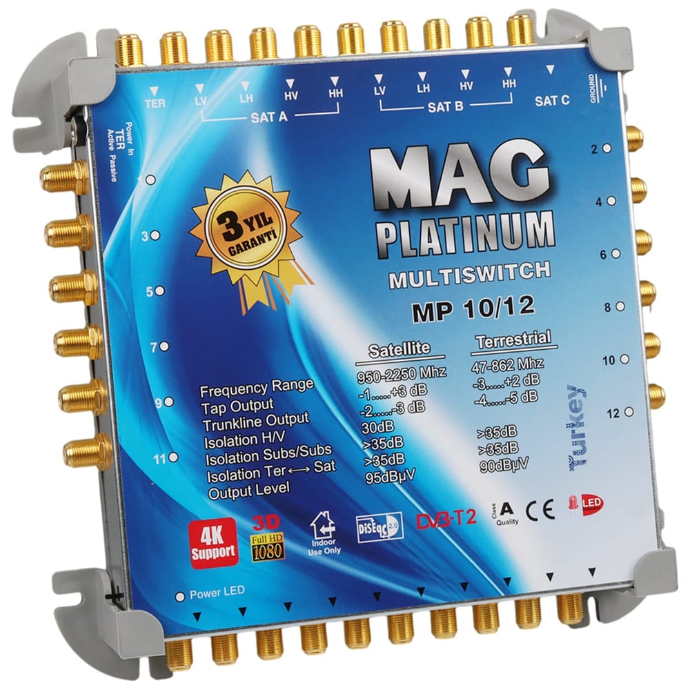 MAG MAG Platinum MP 10/12 Multiswitch - 10 Giriş 12 Çıkışlı Merkezi Uydu Santrali Hybrid 4K Ve 3D Destekli - Mag Kaskatlı Uydu Santralleri
