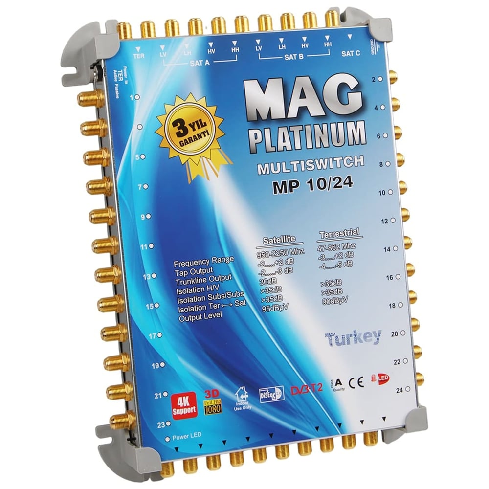 MAG MAG Platinum MP 10/24 Multiswitch - 10 Giriş 24 Çıkışlı Merkezi Uydu Santrali Hybrid 4K Ve 3D Destekli - Mag Kaskatlı Uydu Santralleri