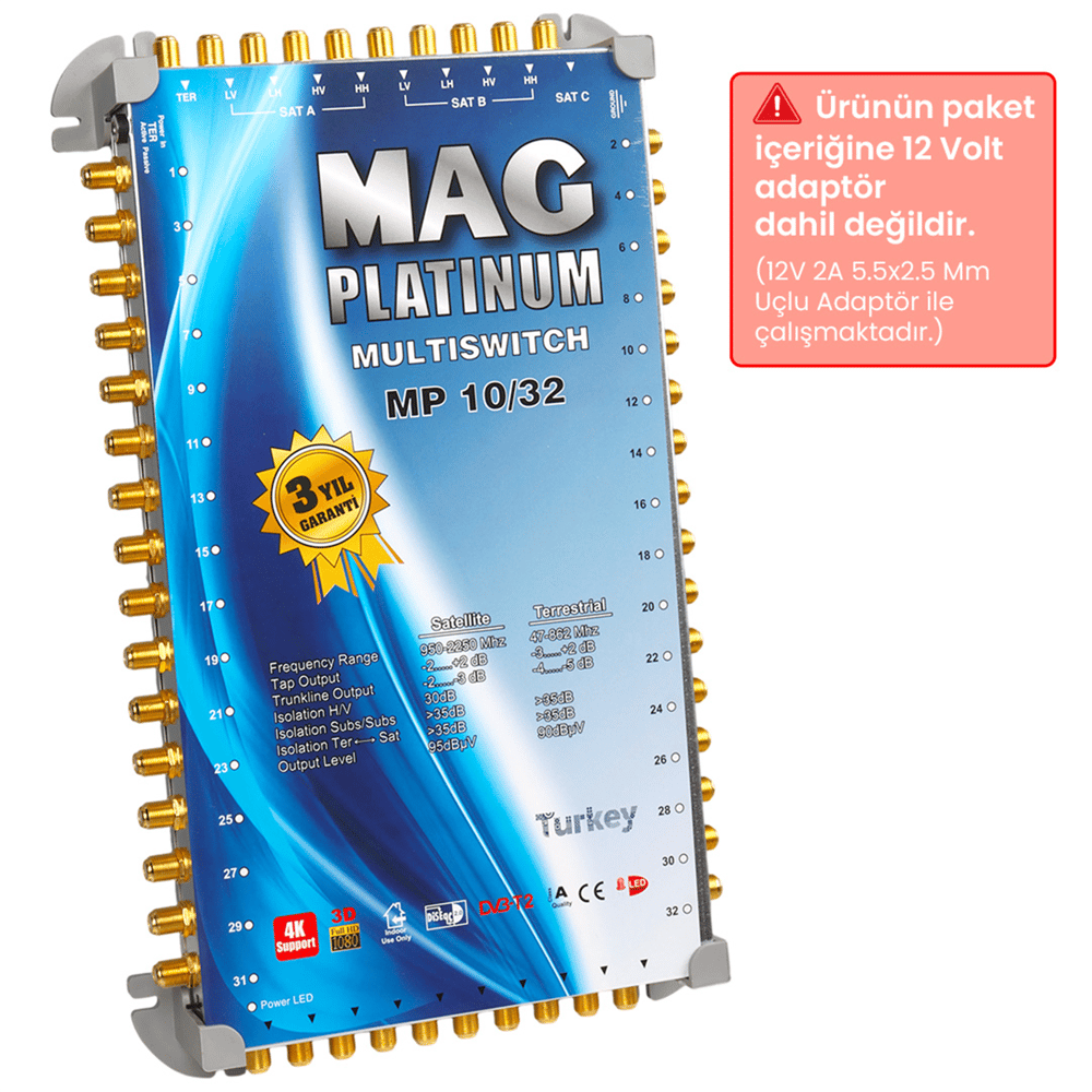 MAG MAG Platinum MP 10/32 Multiswitch - 10 Giriş 32 Çıkışlı Merkezi Uydu Santrali Hybrid 4K Ve 3D Destekli - Mag Kaskatlı Uydu Santralleri