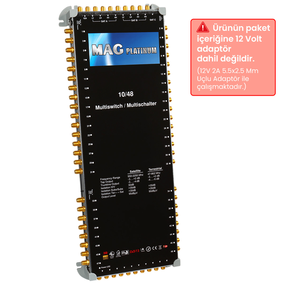 MAG MAG Platinum MP 10/48 Multiswitch - 10 Giriş 48 Çıkışlı Merkezi Uydu Santrali Hybrid 4K Ve 3D Destekli - Mag Kaskatlı Uydu Santralleri