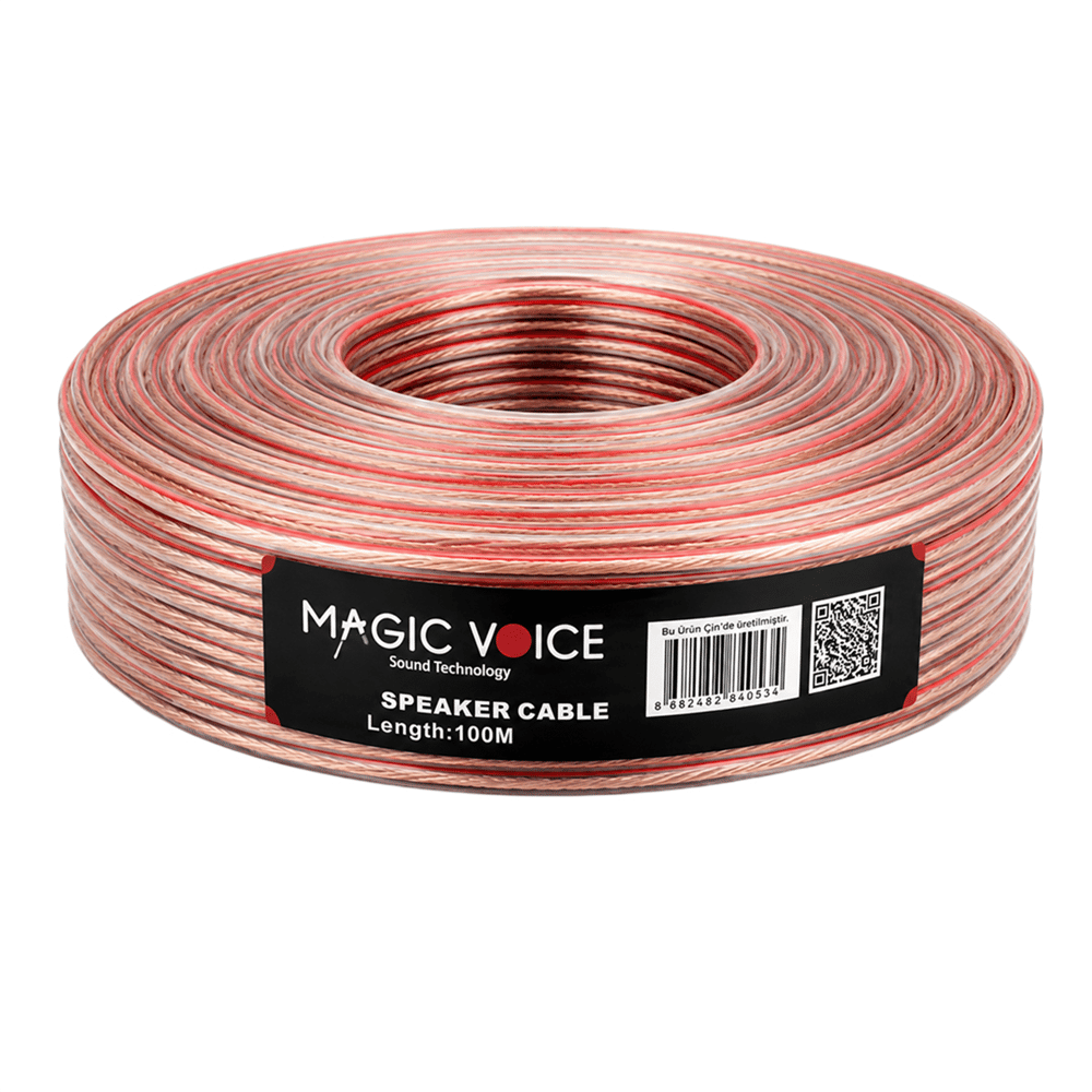 MagicVoice Magicvoice 2X1.00 Şeffaf Kırmızı Çizgili 100 Metre Hoparlör Kablosu - Hoparlör Kablosu