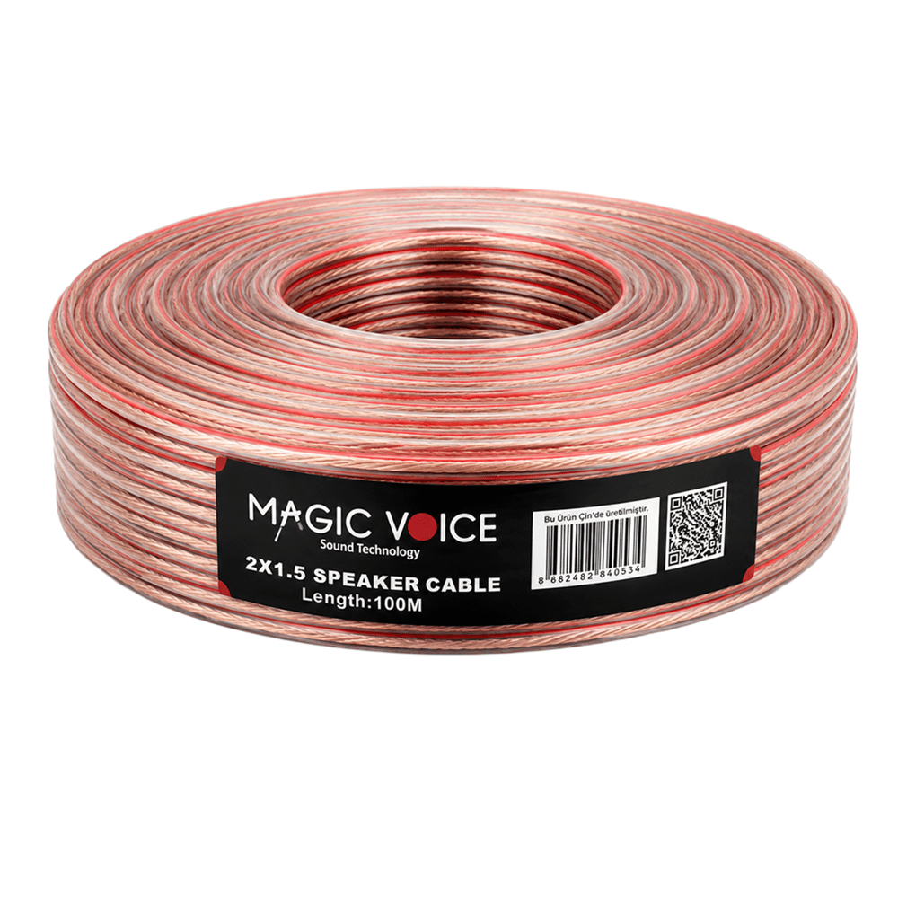 MagicVoice Magicvoice 2x1.50 Şeffaf Kırmızı Çizgili 100 Metre Hoparlör Kablosu - Hoparlör Kablosu