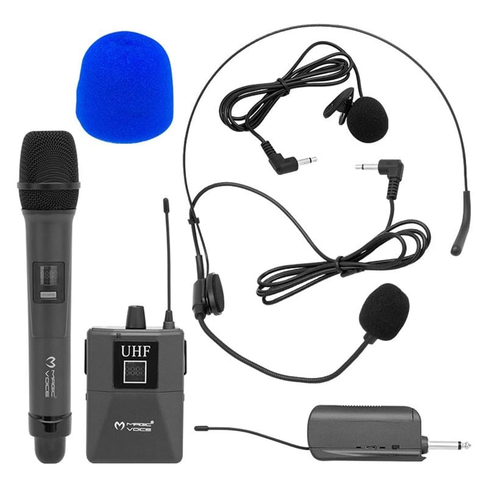 MagicVoice Magicvoice MV-1305YE UHF 1 EL + 1 Yaka + 1 Kafa Ekranlı Kablosuz Telsiz Mikrofon - Yaka Mikrofonları
