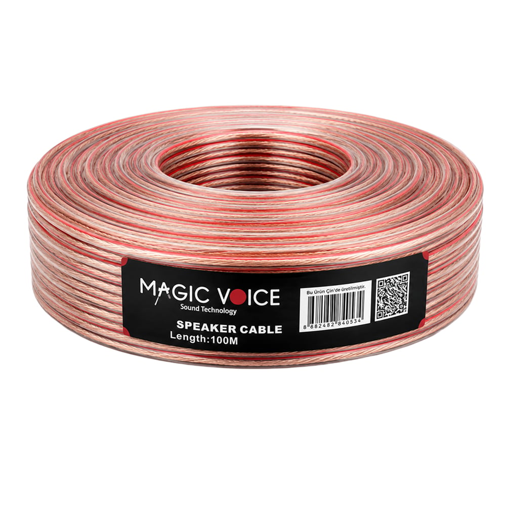 MagicVoice Magicvoice MV-29556 2x0.50mm Şeffaf Kırmızı Çizgili 100 Metre CCA Hoparlör Kablosu - Hoparlör Kablosu