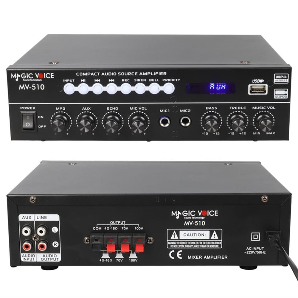 MagicVoice Magicvoice MV-510 50 Watt Usb-Sd-Bluetooth Girişli Hat Trafolu Ses Mixer - Seslendirme Amfileri