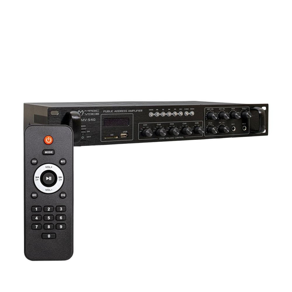 MagicVoice Magicvoice MV-540 100 Watt USB-SD-Bluetooth 2 Mikrofon Girişli 5 Bölgeli Hat Trafolu Anfi - Seslendirme Amfileri
