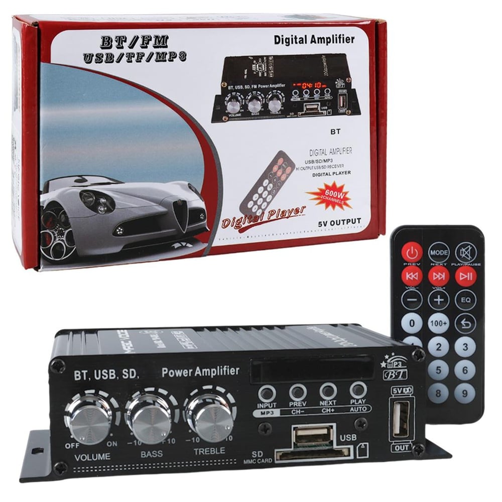 MagicVoice Magicvoice YW-406L 12 Volt 100 Watt Motosiklet Bluetooth Amfi USB/SD 2 Kanal Pazarcı - Anfi (154X80x42mm) - Pazarcı Anfisi