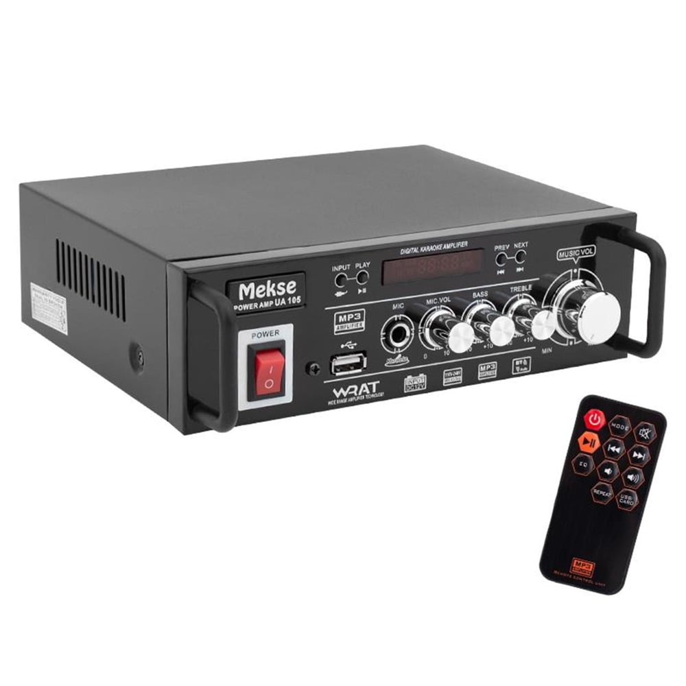 Mekse Mekse USB-AUX-UK-Bluetooth 220V-12V Giriş Led Ekran 2X15w Stereo Anfi UA-105 - Seslendirme Amfileri
