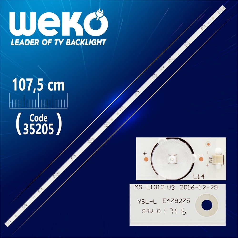 Weko MS-L1312 V3 - A3 192-196LM 6.2-6.4V 0X WR - 107.5 Cm 14 Ledli - WK-884 Led Tv Bar - Tv Led Bar