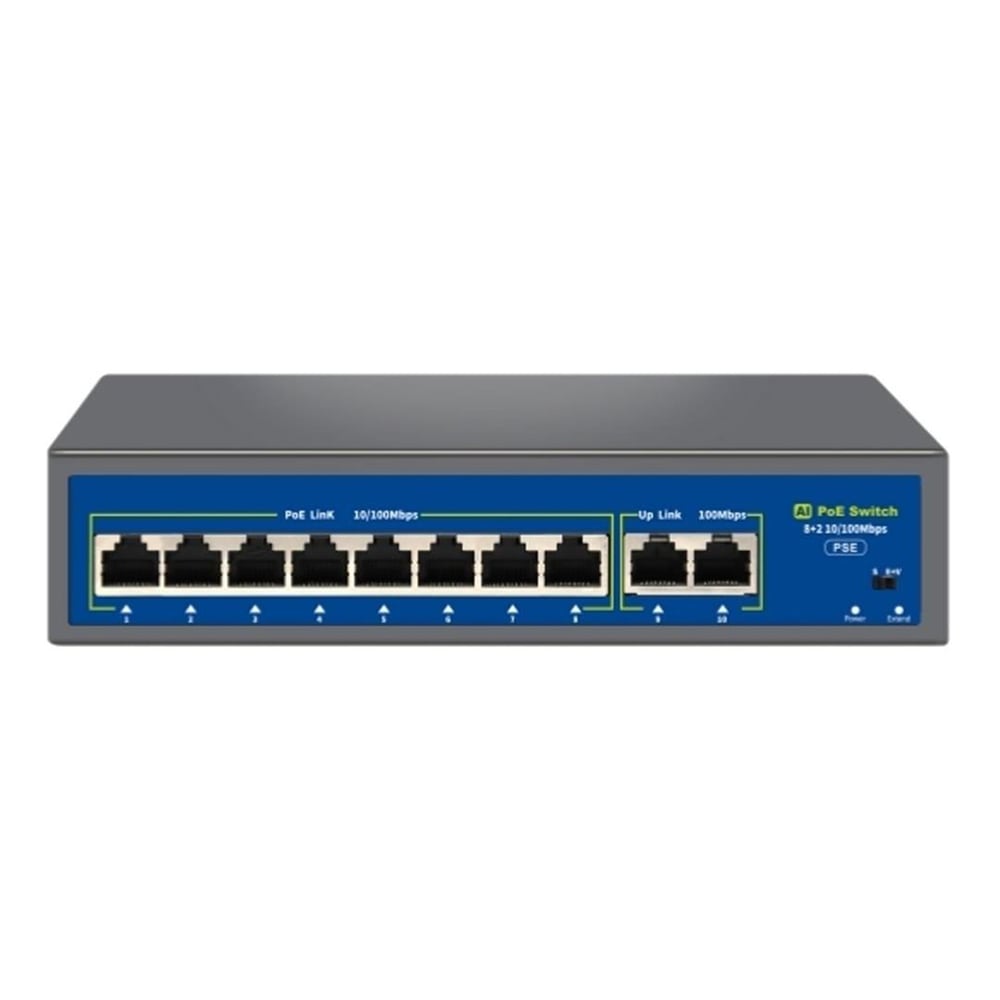Novacom Novacom NVC-HIF0820FBL-C 8+2 Port 120W 10/100Mbps PoE Switch (250m Extend Modlu) - Ethernet Switch