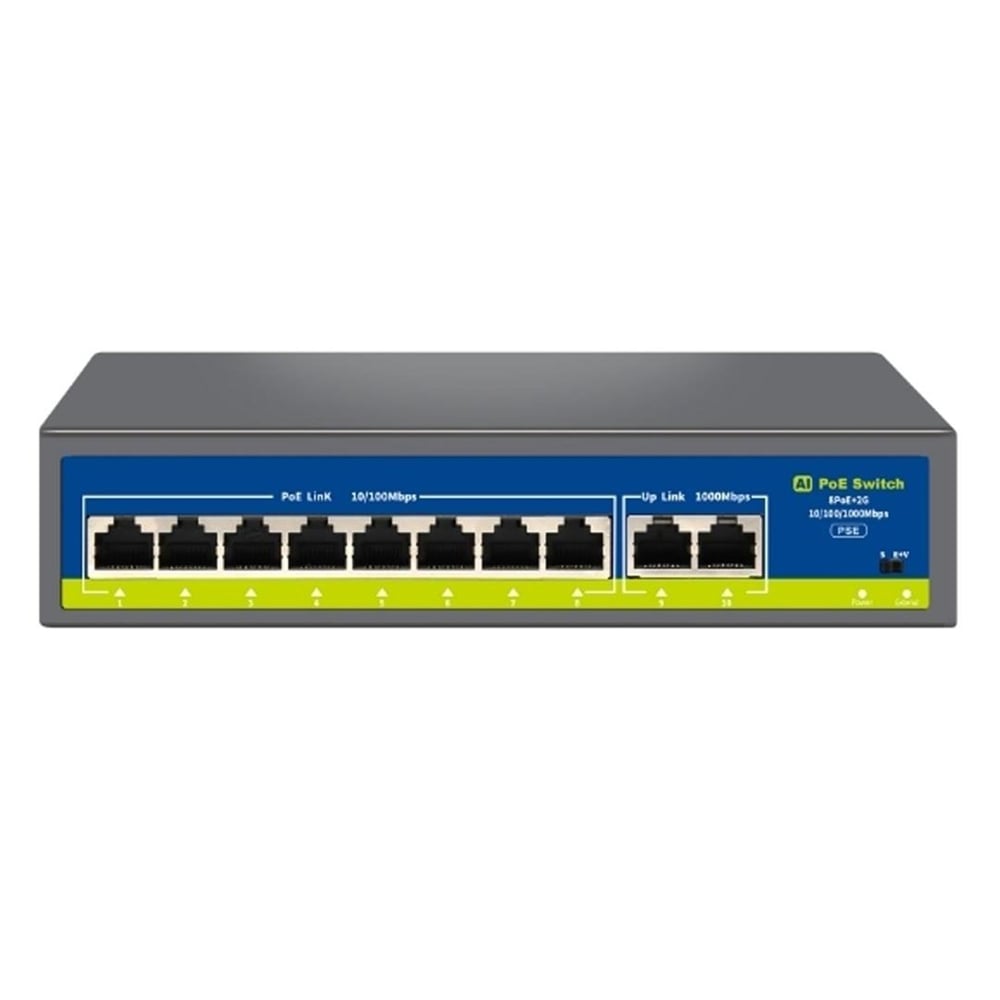 Novacom Novacom NVC-HIF0820GBL-C 8+2 Port Gigabit Uplink PoE Switch (250m Extend Modlu) - Ethernet Switch