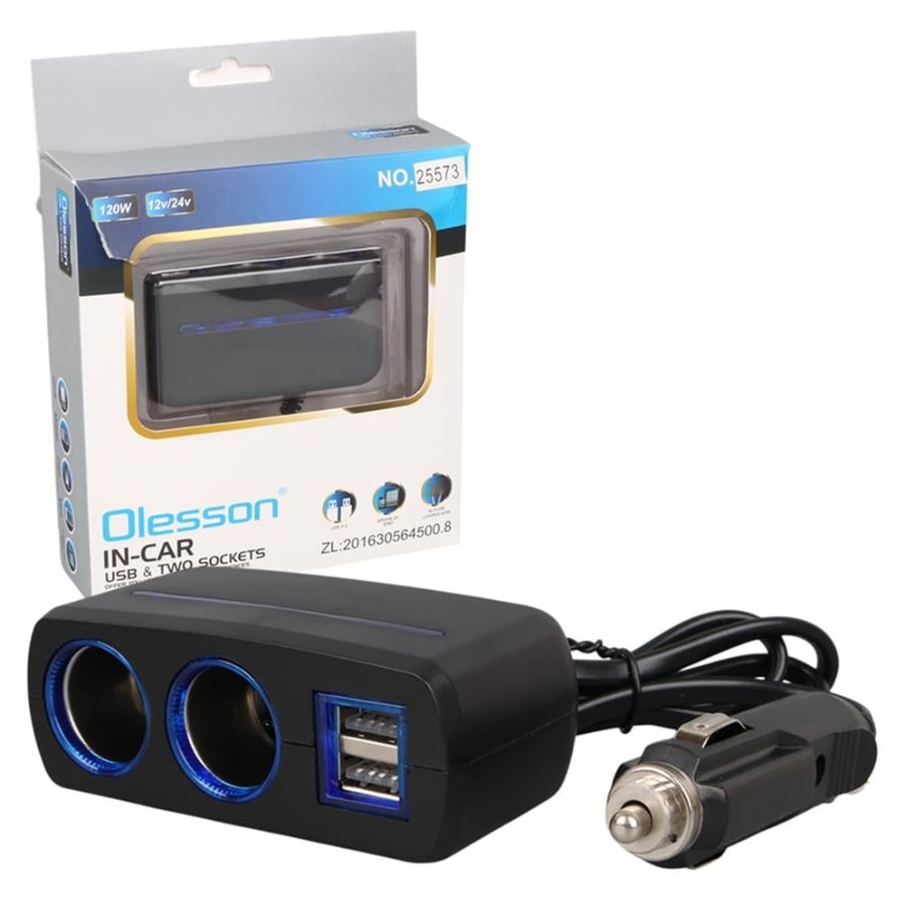 Olesson Olesson 1638 12-24V Çift USB Girişli 120W 80 CM Kablolu 2'LI Araç Çakmak Çoklayıcı - Oto Konvertör