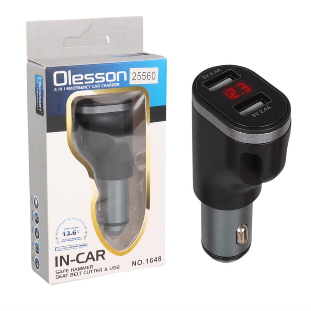 Olesson Olesson 1648 12-24V Çift USB Girişli 5V-2.4A Dijital Voltaj Ekranlı Araç Çakmaklık Şarj Aleti - Oto Konvertör