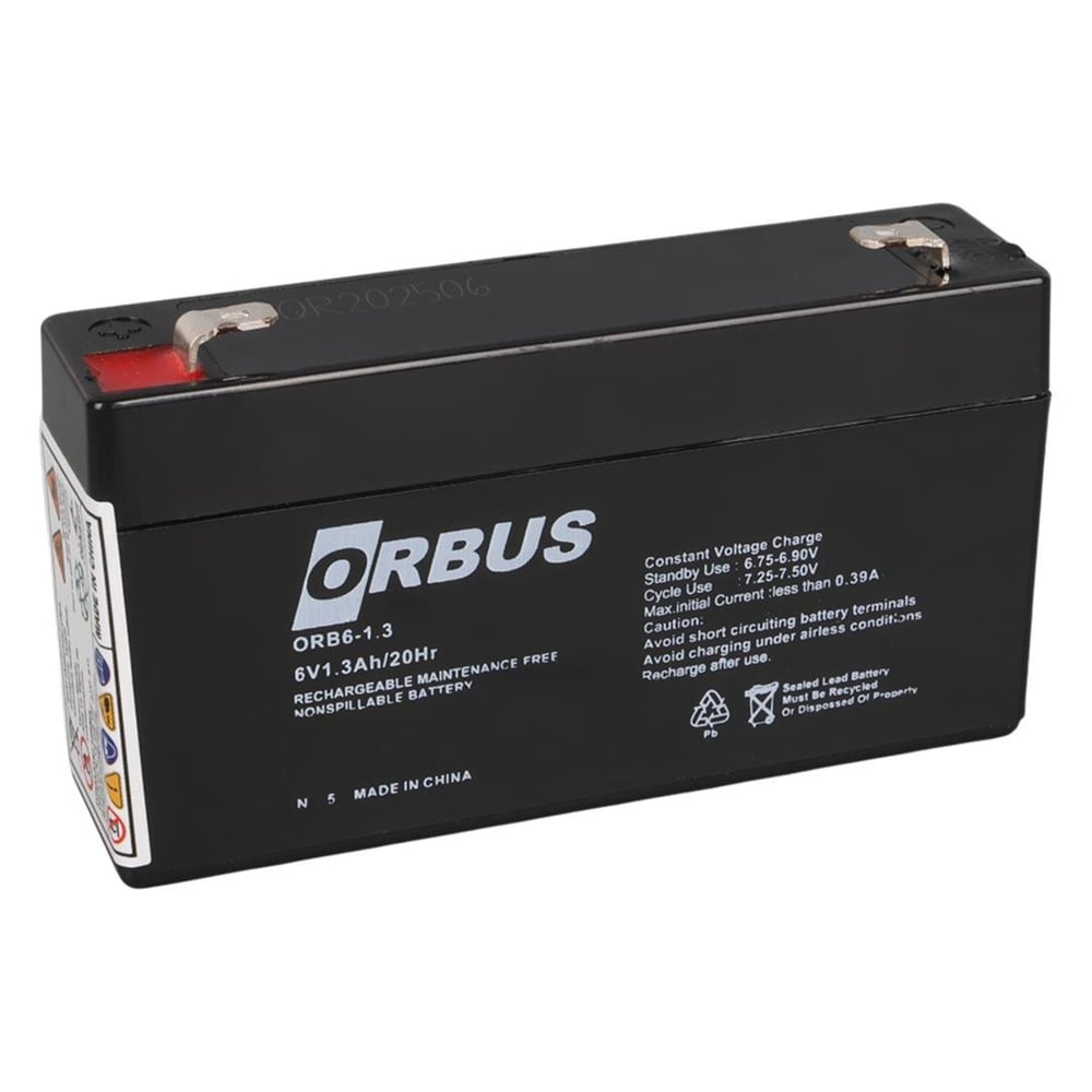 Orbus Orbus ORB-613 6 Volt 1.3 Amper Bakımsız Kuru Akü (98x25x52mm) - Kuru Akü