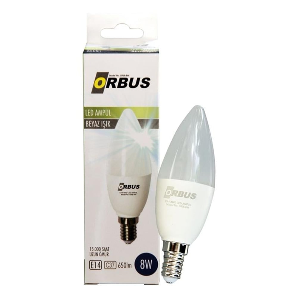 Orbus Orbus ORB-8W C37 E14 650 LMN 8 Watt Beyaz Tasarruflu Ampul - Led Ampul Aydınlatma
