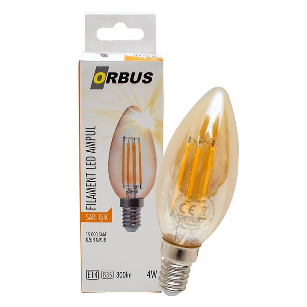 Orbus Orbus ORB-B35 C37 4 Watt E14 300 LMN Sarı Filament Led Ampul - Ledli Lambalar
