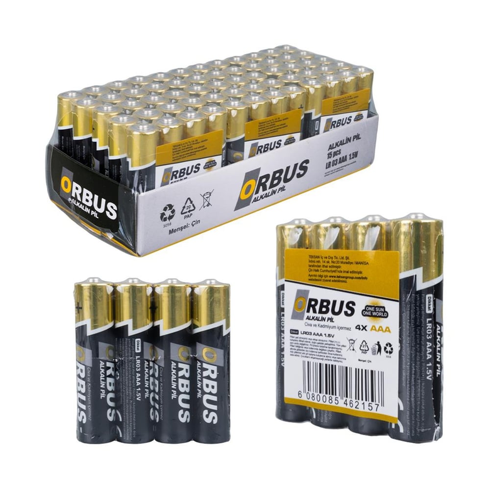 Orbus Orbus ORB-LR03-4B 1.5V AAA 60 Adet Alkalin İnce Kalem Pil - Piller