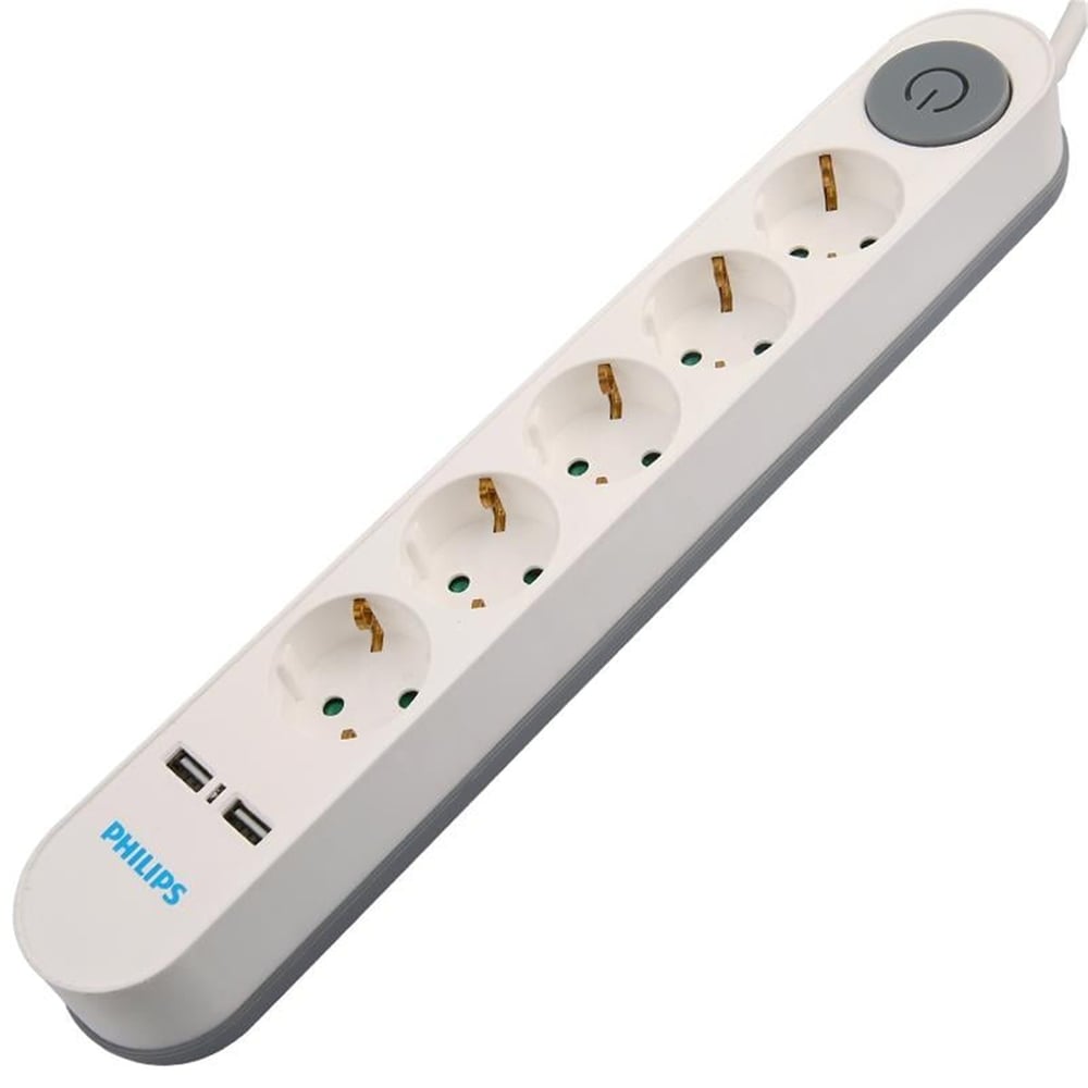 Philips Philips 5'li 2 Metre Kablolu Çift USB Anahtarlı Priz SPS1153A/51 - Akım Korumalı Prizler