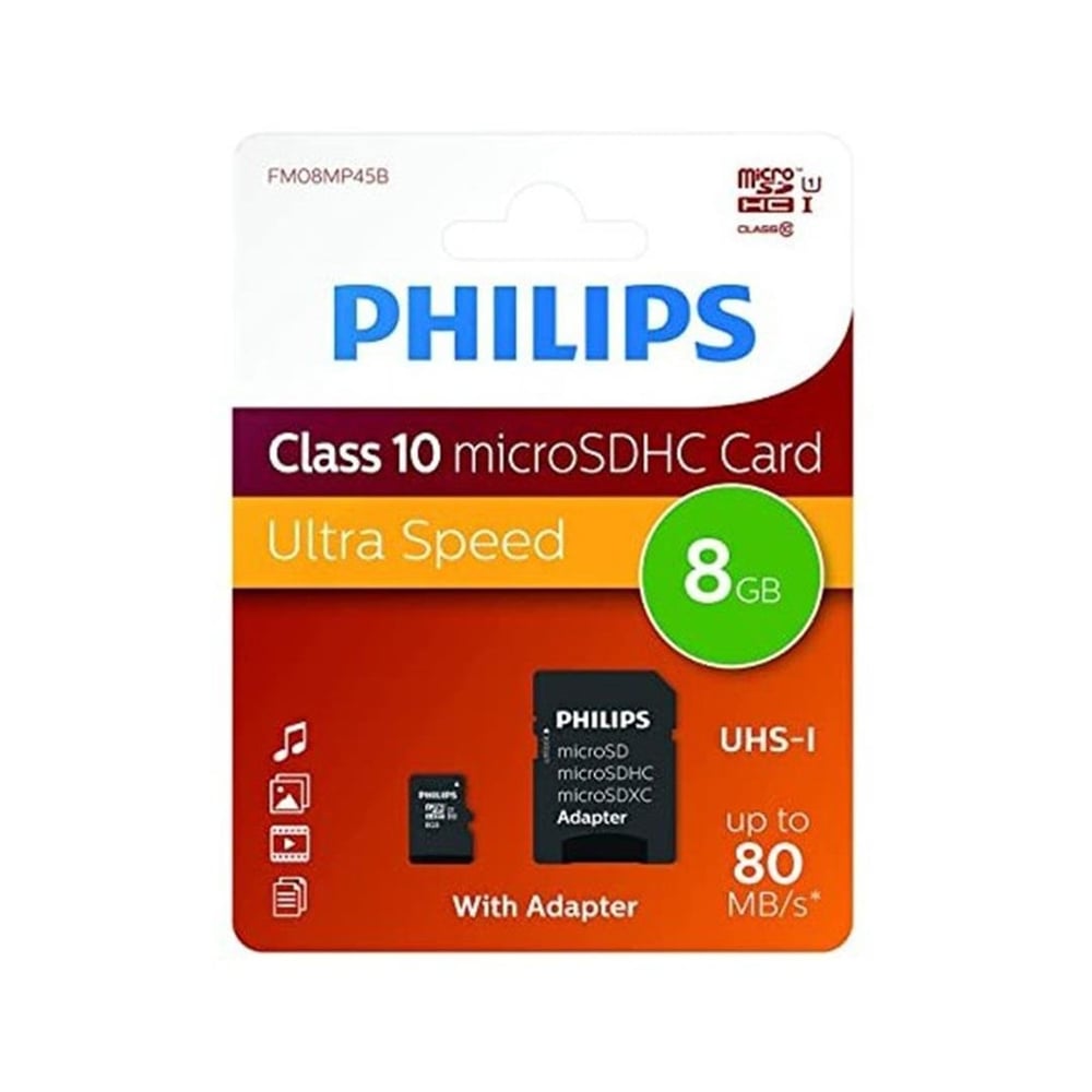 Philips Philips FM08MP45B/00 8GB Class10 UHS-I U1 TF Adaptörlü Micro SDHC Hafıza Kartı - Hafıza Kartları