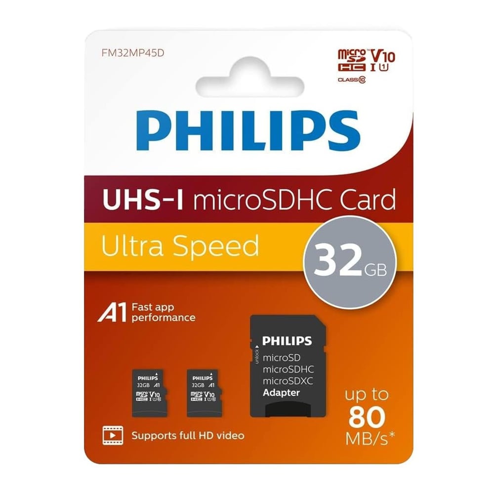 Philips Philips FM32MP45D/00 32GB Class10 UHS-I U1 TF Adaptörlü Micro SDHC Hafıza Kartı (2'li Paket) - Hafıza Kartları