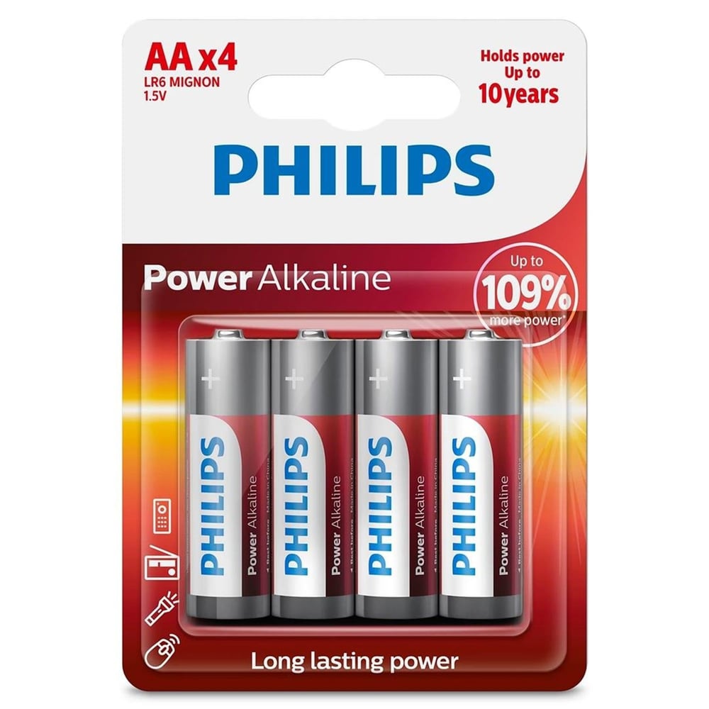 Philips Philips Power Alkaline AA LR6 1.5V Kalem Pil 4'lü Paket (LR6P4B/10) - Tek Kullanımlık Piller