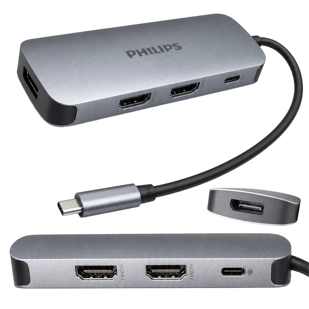 Philips Philips SWR1602T/93 USB-C 7'si 1 Arada 8K DP + Dual 4K HDMI 100W PD Çok Fonksiyonlu Hub - USB Çoklayıcı