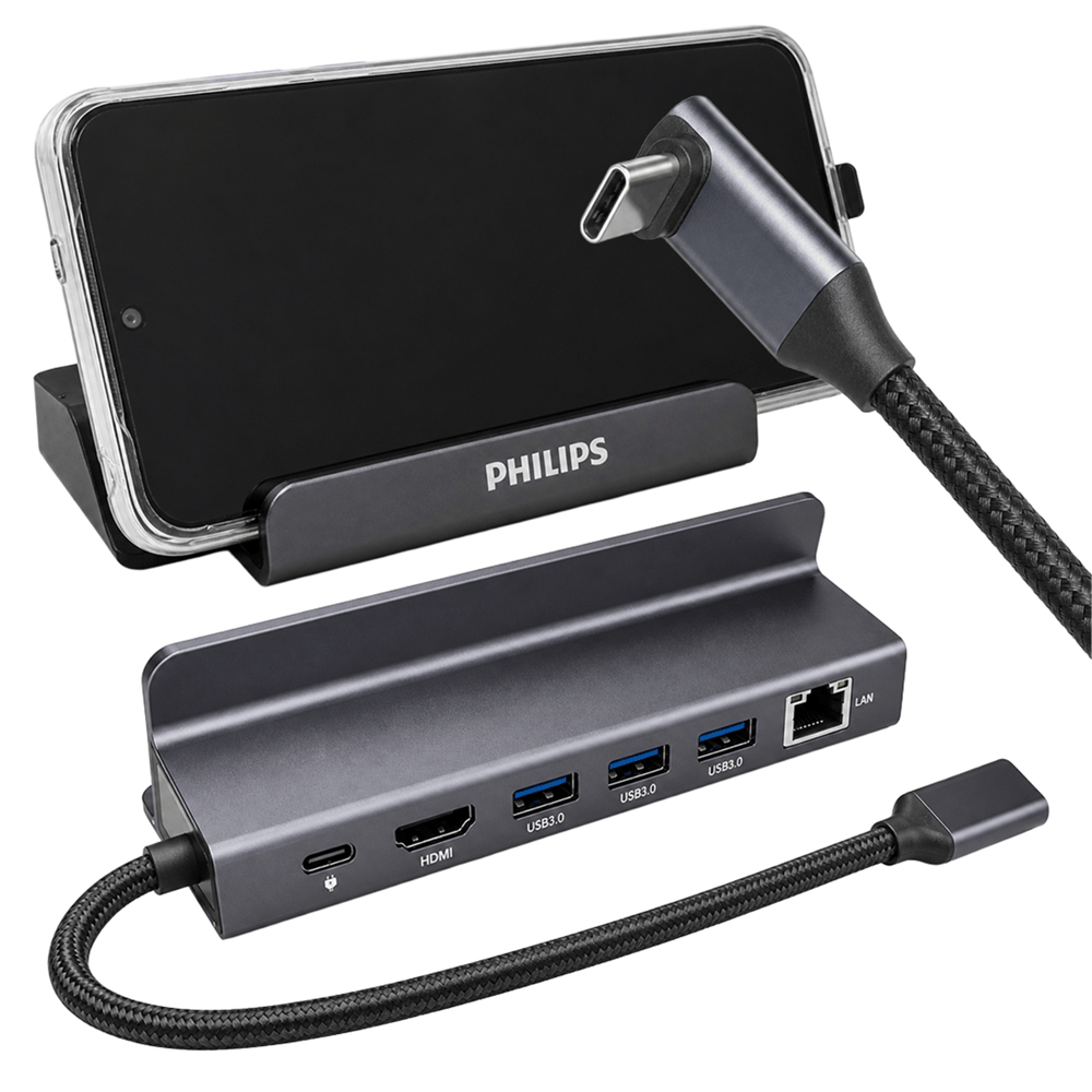 Reyonex Philips Swr1691A/93 Usb-C 6'Sı 1 Arada Stand Tasarımlı Hub - 4K 60Hz Hdmı, 1000Mbps Lan, 100W Pd - Çevirici-Dağıtıcılar