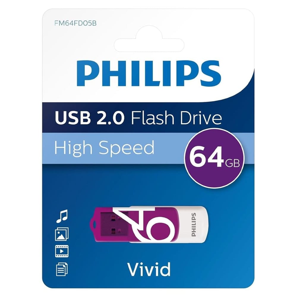 Philips Philips Vivid Serisi 64GB USB 2.0 High Speed Flash Bellek (FM64FD05B/00) - Flash Bellek