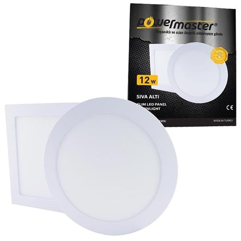 Powermaster Powermaster 12W Sıva Altı 6500K Beyaz 160Mm Yuvarlak Slim Spot Panel - Led Spot Panel