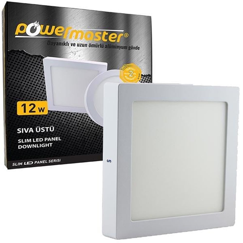 Powermaster Powermaster 12W Sıva Üstü 6500K Beyaz 170 Mm Kare Slim Spot Panel - Led Spot Panel