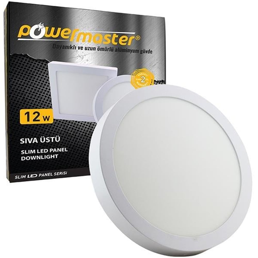 Powermaster Powermaster 12W Sıva Üstü 6500K Beyaz 175mm Yuvarlak Slim Spot Panel - Led Spot Panel
