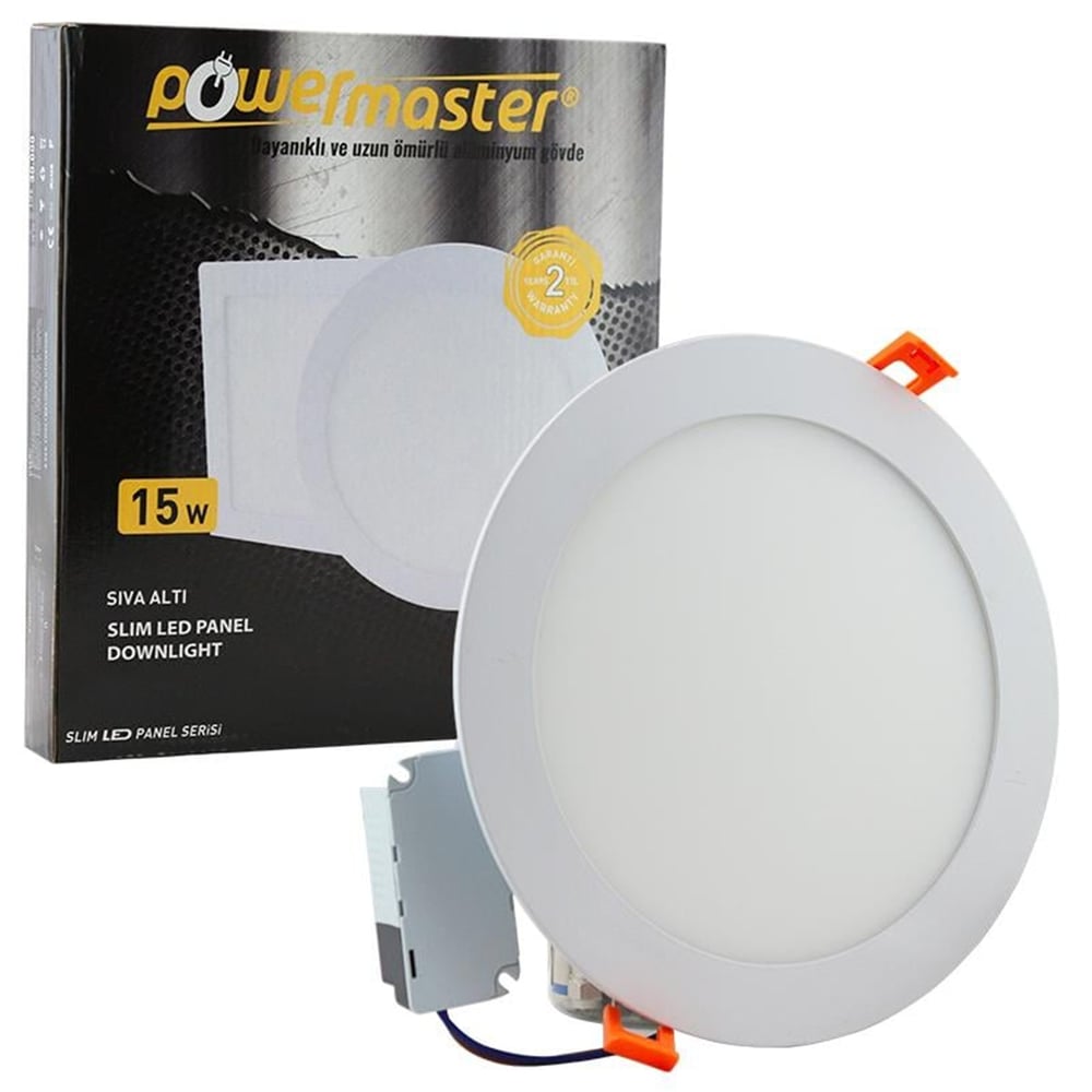 Powermaster Powermaster 15W Sıva Altı 3000K Günışığı 180mm Yuvarlak Slim Spot Panel - Led Spot Panel