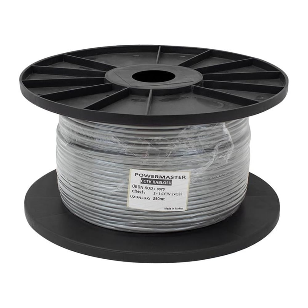 Powermaster Powermaster 2+1 Gri 0.22 Mm CCTV Kamera Kablosu 250 Metre - Cctv Kablolar