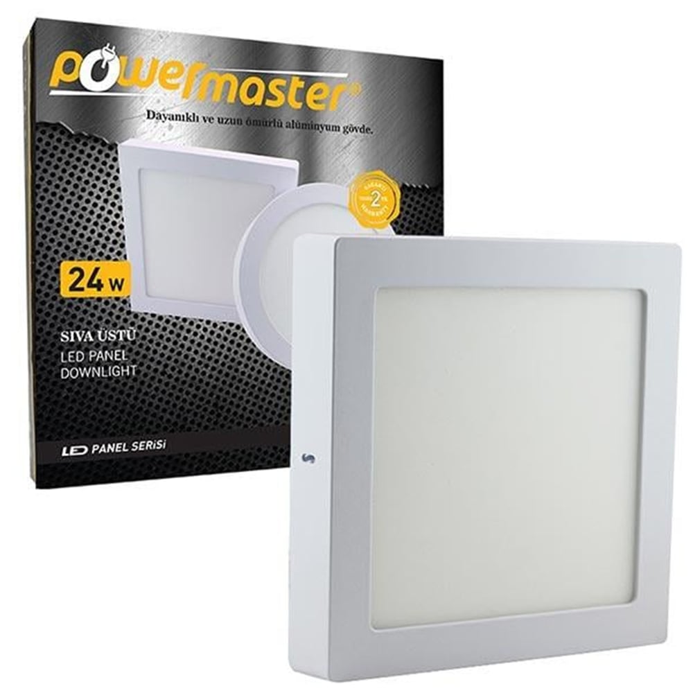 Powermaster Powermaster 24W Sıva Üstü 6500K Beyaz 300mm Kare Slim Spot Panel - Led Spot Panel