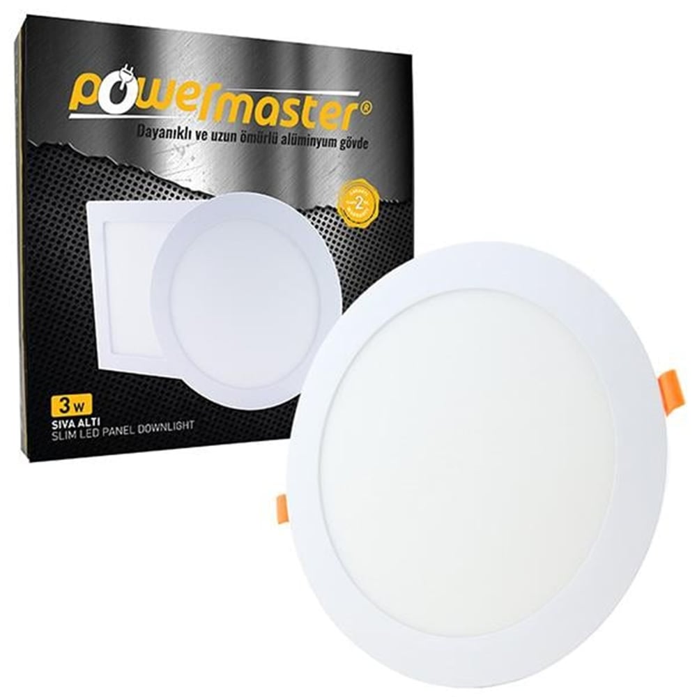 Powermaster Powermaster 3W Sıva Altı 3000K Günışığı 70mm Yuvarlak Slim Spot Panel - Led Spot Panel