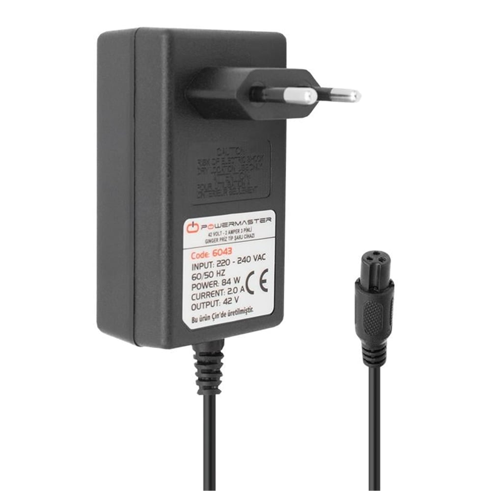 Powermaster Powermaster 42 Volt - 1 Amper 3 Pinli Ginger Priz Tip Şarj Cihazı PM-6043 - Adaptörler