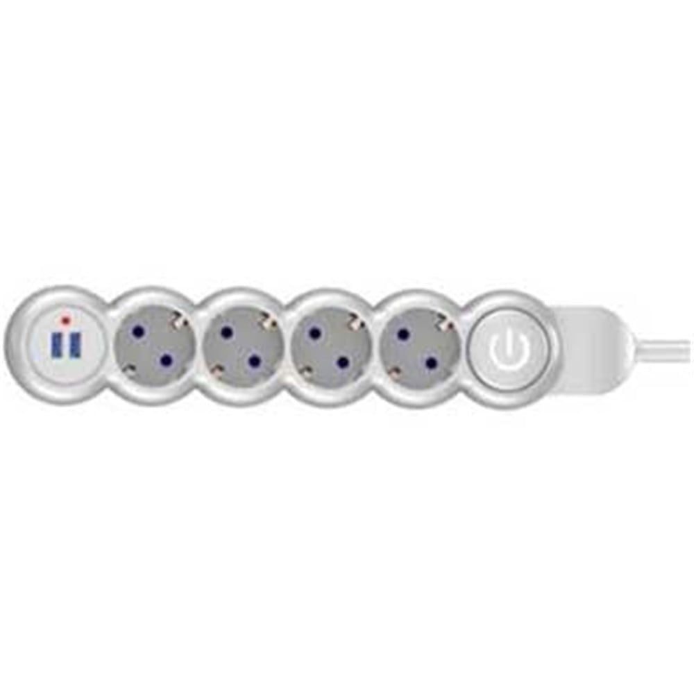 Powermaster Powermaster 4'lü Kablolu Anahtarlı Usb’li 2 Metre Grup Priz PM-4908 - Grup Prizler