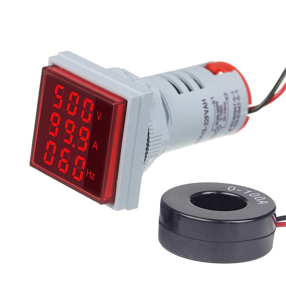 Powermaster PowerMaster AD22-22VAHS 22MM 50-380V AC Voltmetre 0-100 Ampermetre Hertzmetre 0-99HZ Kare Kırmızı - Ölçü Aletleri