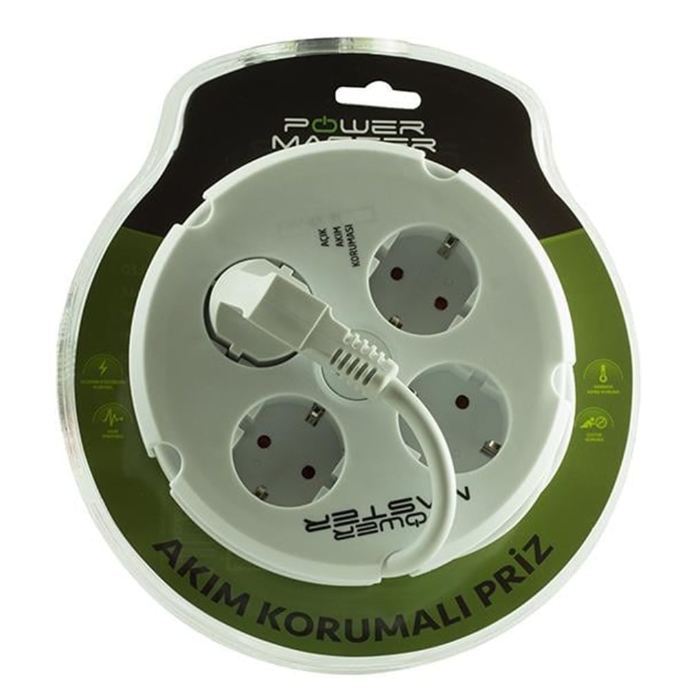 Powermaster Powermaster Akım Korumalı 4'lü Yuvarlak Kasa Priz - Akım Korumalı Prizler